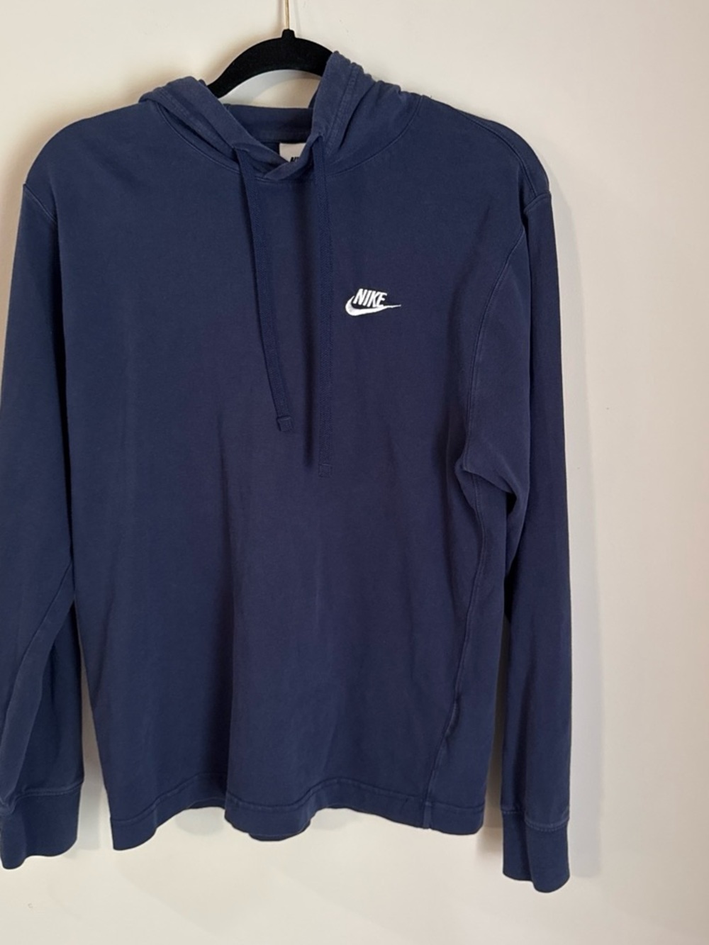 Nike Men's Navy Blue Pullover Hoodie with White Swoosh